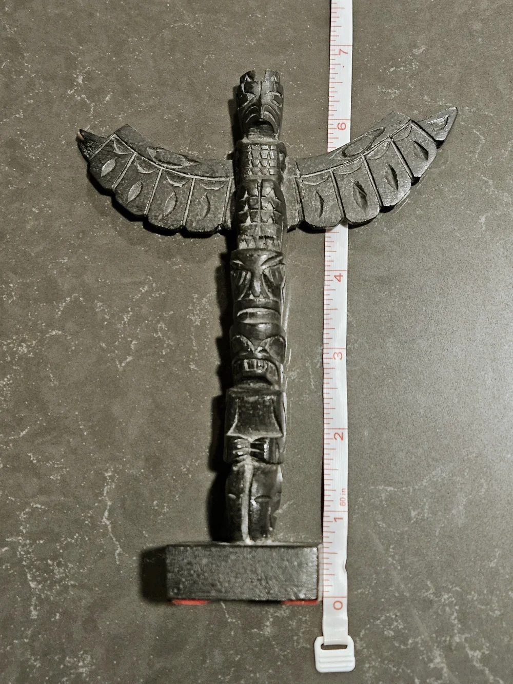 Hand-Carved Black Totem Pole Sculpture Signed by Artist - Picture 5 of 13